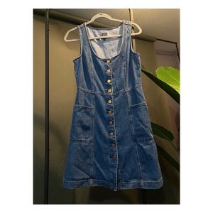 Button Up Denim Pinafore Dress
